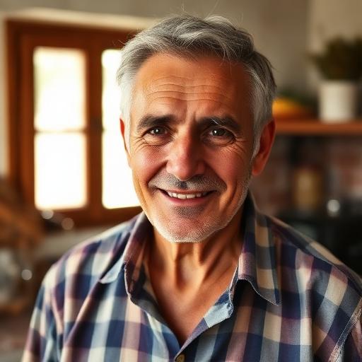 Miguel, propietario en un pueblo de Cuenca, en la cocina de su casa
