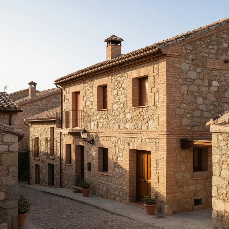 Fachada renovada de una vivienda en Castilla y León