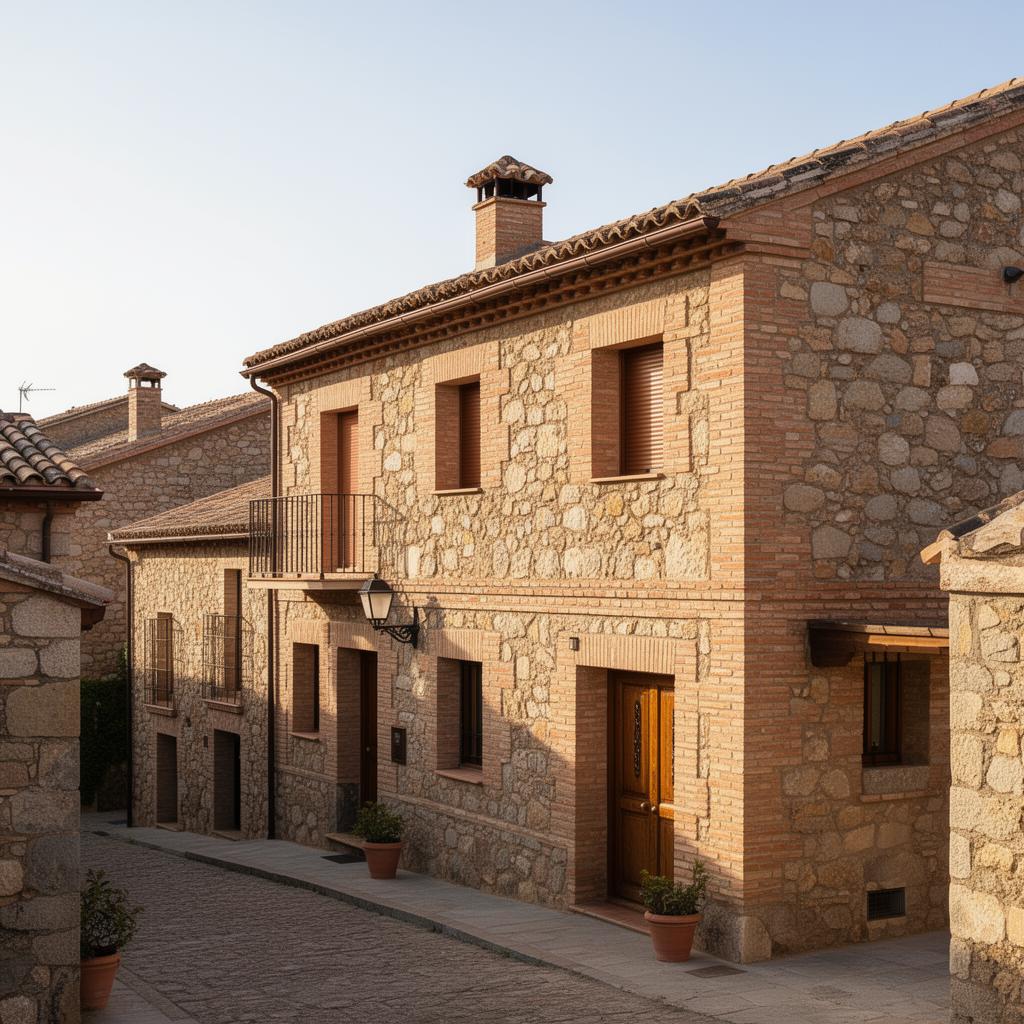 Fachada renovada de una vivienda en Castilla y León